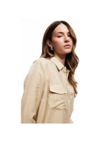 Resim Koton Viskon Kumaş Kapaklı Cep Detaylı Uzun Kollu Gömlek Bej 5sak60092uw 35x 