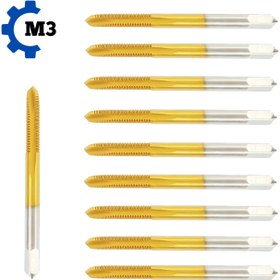 Resim 10 Parça El Tap Seti, Titanyum Kaplama Serisi, Uzun Ömürlülük için Güçlendirilmiş Dayanıklılık, 7 Boyut İçerir: M3, M4, M5, M6, M8, M10, Manuel Diş Açma ve Matkap İşleri için İdeal 