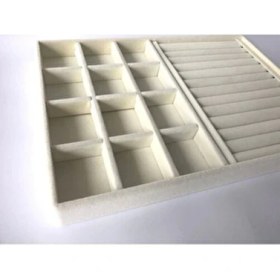 Resim Aydın Dekor Süet Krem Sosisli-Bölmeli Takı Kutusu MDF Kaplama 34x24x3 cm 