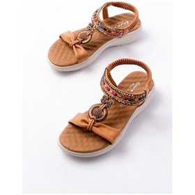 Resim Dm-608 Taba Taşlı Arka Lastikli Günlük Kadın Sandalet Bej 