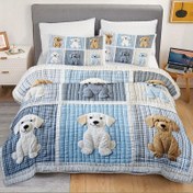 Resim 2/3 adet Sevimli Köpek Baskılı Dayanıklı Kapitone Yatak Örtüsü Seti 1 Yatak Örtüsü + 1/2 Yastık Kılıfı Yastık İçerikleri Olmadan, Büyük ve Ekstra Büyük Ev Yurdu Yüksek Çözünürlüklü Baskı, Köpek Desenli Kabarık Yumuşak, Nefes Alabilen Kolay Bakım 