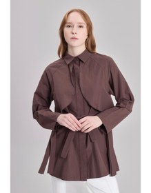 Resim Taffy Kuşaklı Gömlek - Acı Kahve / 40 