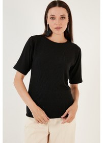 Resim Lela Esnek Regular Fit Bisiklet Yaka Bayan Bluz 5865345 Siyah 