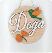 Resim Deniztasarım Kuş Ve Çiçek Motifli Zarif Ahşap Kapı Süsü 