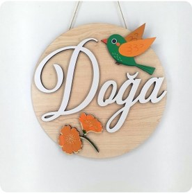 Resim Deniztasarım Kuş Ve Çiçek Motifli Zarif Ahşap Kapı Süsü 