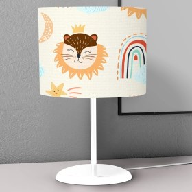 Resim instababyrooms Kral Aslan Desenli Çocuk Odası Dijital Baskılı Çocuk Odası Masaüstü Abajur Avize 