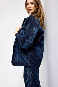 Resim Kadın Koyu Kot Rengi 9s6-5 Oversize Parlak Taş Desen Detaylı Özel Tasarım Denim Ceket - KOYU KOT / S 