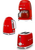 Resim Smeg 50's Style Kırmızı Kettle - 1x2 Ekmek Kızartma Makinesi Ve Filtre Kahve Makine Seti 