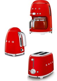 Resim Smeg 50's Style Kırmızı Kettle - 1x2 Ekmek Kızartma Makinesi Ve Filtre Kahve Makine Seti 