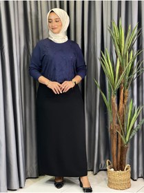 Resim Butik büyük beden Yırtmaçlı Krep Etek 