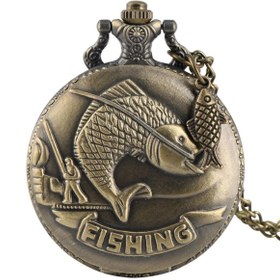 Resim keyfimshop Kişiye Özel Retro Balık Kabartmalı Quartz Köstekli Saat 