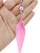 Resim biuti Pembe Sedef Nazar Boncuğu Araba Dikiz Ayna Süsü Pembe Tüylü Hediyelik 