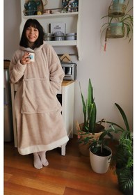 Resim Rokeff Wellsoft Tek Kişilik Giyilebilir Battaniye Bej Beyaz Bantlı L/xl 