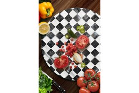 Resim Feyza Design Çok Amaçlı Yuvarlak ve Kare Desenli Cam Kesme Tahtası 
