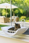 Resim Tasaryum Kedi ve Köpek El Örgüsü Vantuzlu Cam Yatağı, Kedi Hamağı Puf Minderli Beyaz 