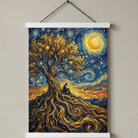 Resim Man in Tree of Life Print - Van Gogh-Style Spiritual Reflection Wall Art - With Hanger - White / 24 x 36" (60x90 cm) 