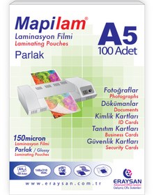 Resim MAPİLAM 150 MİCRON PARLAK LAMİNASYON FİLMİ (A5) 100 LÜ 