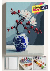 Resim Sayılarla Boyama Seti Numaralı Tuval Fırça Boya Dahil Kasnaklı Set 50x70 Cm - Kiraz Vazo 