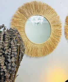 Resim Woodda Dekoratif Aynalı Rafya Duvar Süsü 55 Cm 