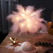Resim 1 adet Modern Tüy Masa Lambası, Romantik Yumuşak Işık Yatak Odası Dekoru, Plastik Kumaş Gölgelik, Anahtar Kontrolü, Pil ile Çalışır (Takılmaz), LED Işık Kaynağı Dahil, Sevgililer Günü Hediyesi için İdeal, Çeşitli Renkler Mevcut (Pil Dahil Değil) 