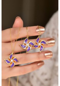 Resim Papatya Silver 925 Ayar Gümüş Gold Kaplama Özel Tasarım Rüzgar Gülü Set 