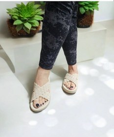 Resim Çapraz Bant Yumuşak Taban Eva Deniz,plaj,havuz Terliği Krem 