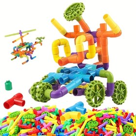 Resim 200 parça/Set, Su Borusu Yapı Blokları Puzzle Oyuncak, Borular, Nozullar & Bağlantı Elemanları ile Eğitici Oyuncaklar, Sonsuz Yaratıcılık İnşaat Seti, Halloween, Şükran Günü ve Noel için Yaratıcı Okula Dönüş Partisi Hediyesi 