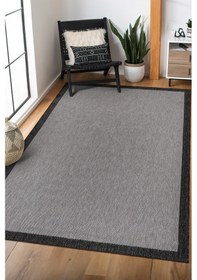 Resim Elit Premium Sisal Jut Halı 1401 Hav Ve Toz Yapmaz Bordürlü Halı Gri-siyah Gri - Siyah 