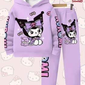 Resim Sanrio Kuromi Sonbahar ve Kış Yeni Koleksiyonu: Kızlar İçin Çok Amaçlı 3D Baskılı Kapüşonlu Sweatshirt ve Pantolon Takımı, Dış Mekan Kullanımına Uygun 