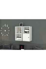 Resim Nettrends Kitaplikli Kapakli Duvar Rafi Beyaz 70 cm DVR-1053-Ç 