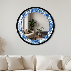 Resim Çini Bahçesi Yuvarlak Ayna - Siyah / 50 cm 