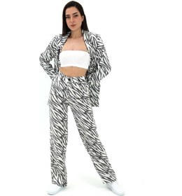 Resim Wpr Zebra Desen Yüksek Bel Keten Pantolon - Siyah-siyah Siyah 
