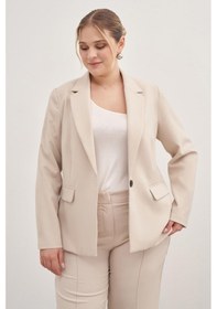 Resim Myline Astarlı Tek Düğmeli Blazer-1758-krem Krem 