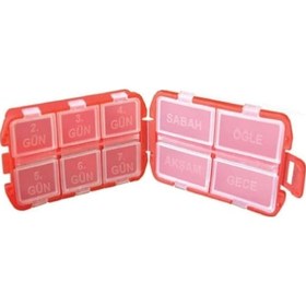 Resim Hapkabı Ilaç Saklama Haftalık Kırmızı Açılabilir 