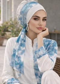 Resim Aişe tesettür Kemik Mavi Batik Desen Fularlı Bone 