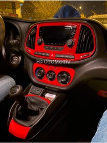 Resim Fıat Doblo D4 Kırmızı Renk Full Set Konsol Maun Kaplama 