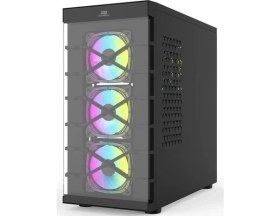 Resim PowerBoost PB-GR222BB USB3.0 Full Siyah Tempered Glass 7xARGB Fanlı kasa (PSU Yok) (JBST-PBGR222BB) 