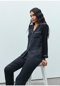 Resim Amour Siyah Uzun Saten Pijama Takımı Siyah 