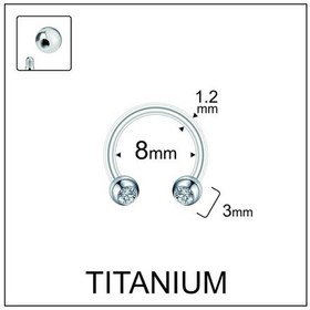 Resim %100 G23 Titanyum Çift Taş Kristal Top 3mm X 8mm X 1.2mm Titanyum Halka Piercing Sarı - Kırmızı 