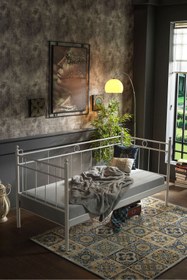 Resim Unimet Alpas Daybed Tek Kişilik Sedir Metal Karyola 90x200 Beyaz (AHŞAP LATALI) 
