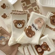 Resim Kadınlar için Sevimli Kahve Rengi 3D Ayı Çorapları - Rahat, Nefes Alabilen Orta Boy Ayak Bileği Çorapları, Eğlenceli Teddy Bear Tasarımlarla, Günlük Kullanım İçin Mükemmel, Kare Desen Ayrıntılı 