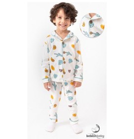 Resim Kruvaze Yaka %100 Pamuk Önden Düğmeli Mevsimlik Ünisex Bebek Ve Çocuk Pijama Takımı 4bb2 Beyaz 