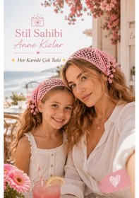 Resim Anne Kız Kombin Bandana El Örgüsü Saç Bandı Bohem Stil Ayarlanabilir 2li Set Pembe321 
