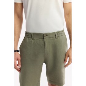 Resim AVVA Erkek Haki Beli Lastikli %100 Keten Relaxed Fit Şort B003732 