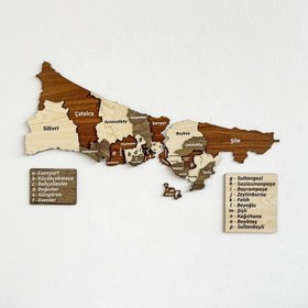 Resim 3D Ahşap İstanbul Şehir Haritası - Çok Katmanlı ve Çok Renkli - Large | 60x32 cm 