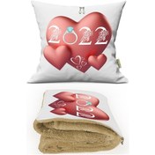 Resim 2022 Yıl Dönümü Hediyesi Baskılı Kişiye Özel Opsiyonel Battaniyeli Yastık Kırlent 2 in 1 