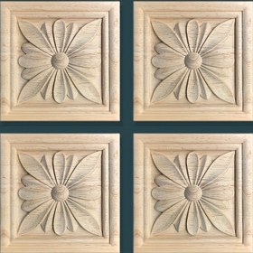 Resim 4 adet, Katı Ahşap Oymalı Kare Çıkartma, Sert Ağaç Kauçuk Ahşap, Üç Boyutlu Izgara Deseni, Boyanmamış Dekoratif Mobilya Dolabı Kapısı, Çoklu Boyutlar Mevcut 6cm2.36in / 8cm3.15in / 10cm 