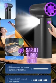 Resim nextbuy Şarjlı Mini Turbo Jet Fan Mangal Üfleme Araç Mangal Toz İtme Temizlik Fanı Hava Kompresörü Siyah F9 