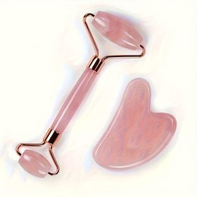 Resim Pembe Reçine Gua Sha Masaj Aracı ile Yüz Rulosu Seti - Manuel Rahatlatma Yardımcısı, Vücut ve Zihin için İdeal Hediye 