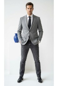 Resim Plus Scorpion Erkek Blazer Ceket Twill Puntolu Kırlangıç Yaka 2 Düğmeli Çift Yırtmaçlı Slim Fit 